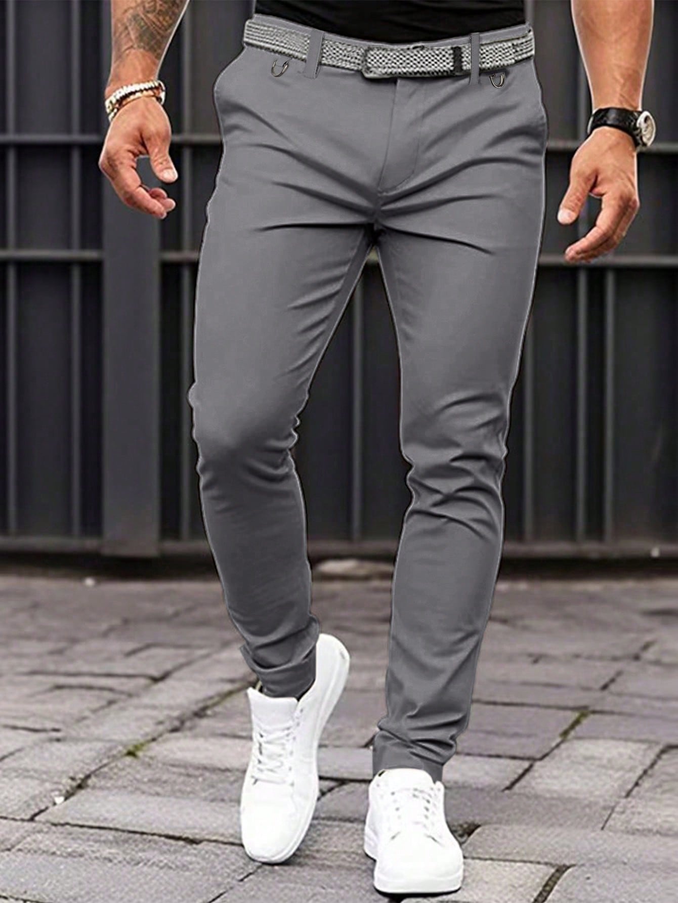 Men's Stretchy Slim Fit Gray Dress Trousers