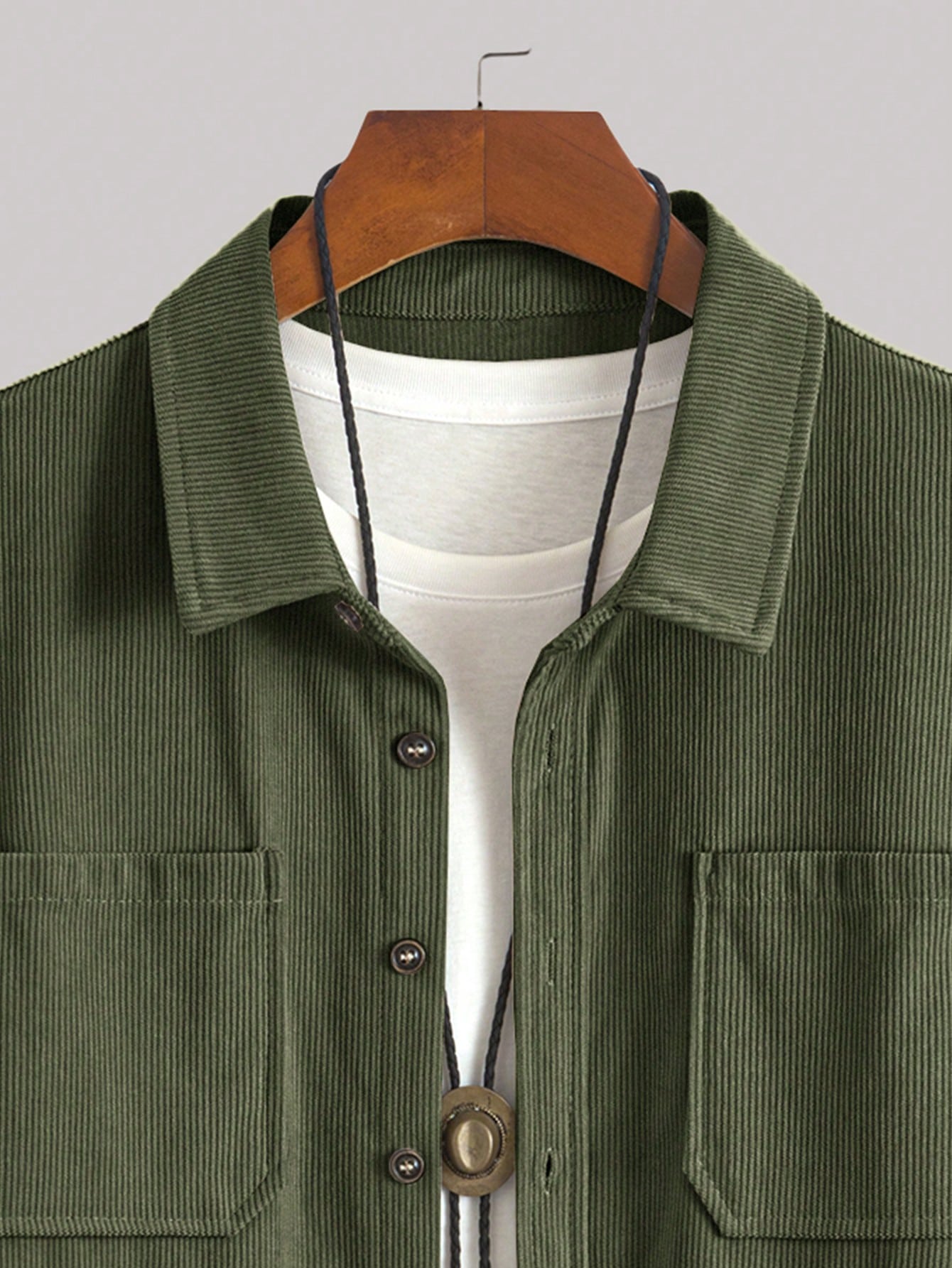 Popular Corduroy Material Men'S Casual Shacket, Turn-Down Collar Button Long Sleeve Cardigan with Double Pockets, Suitable for Everyday Casual, Commuting, Street Fashion, Spring & Autumn